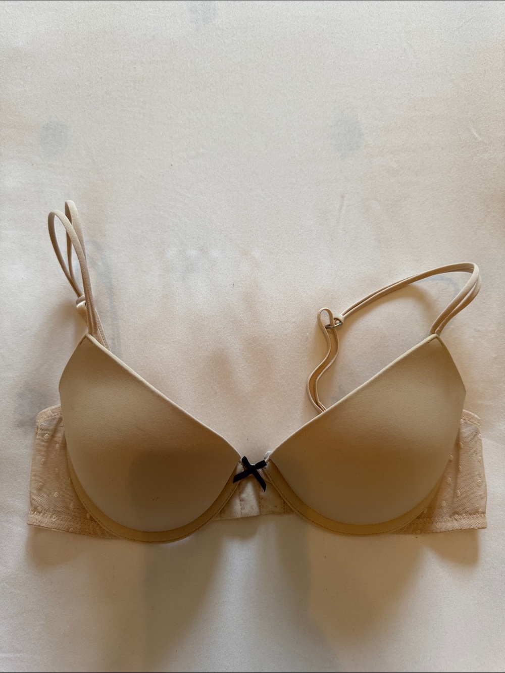 Gilly Hicks Beige Push-Up Bra with Black Bow Accent